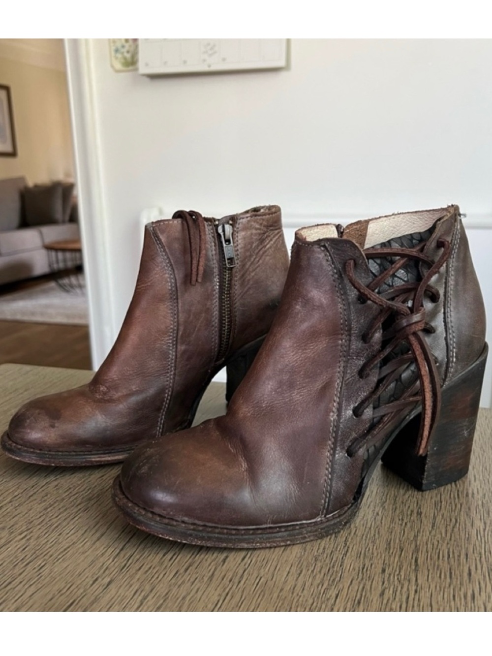 Freebird By Steven Brook Side Tie Lace Snake Print Leather Ankle Booties